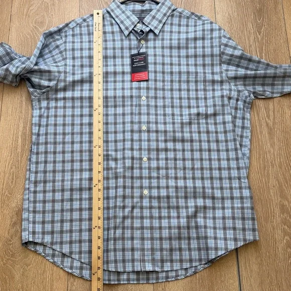 Roundtree & Yorke Blue and Gray Casual Button Down Shirt - Picture 8 of 12